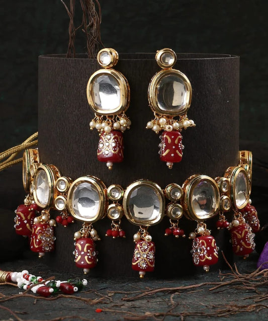 Gold Plated Kundan Necklace With Earring