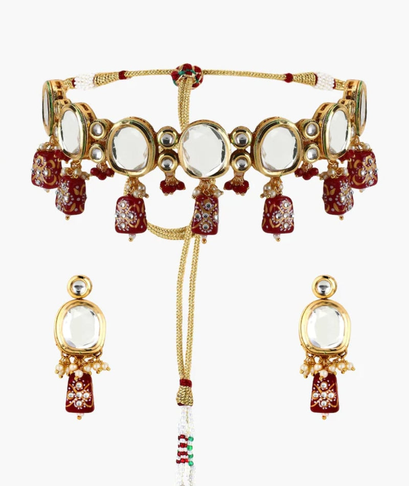 Gold Plated Kundan Necklace With Earring