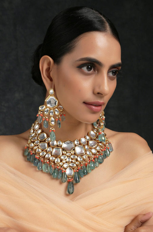 Gold Plated Pearls Kundan Embellished Necklace