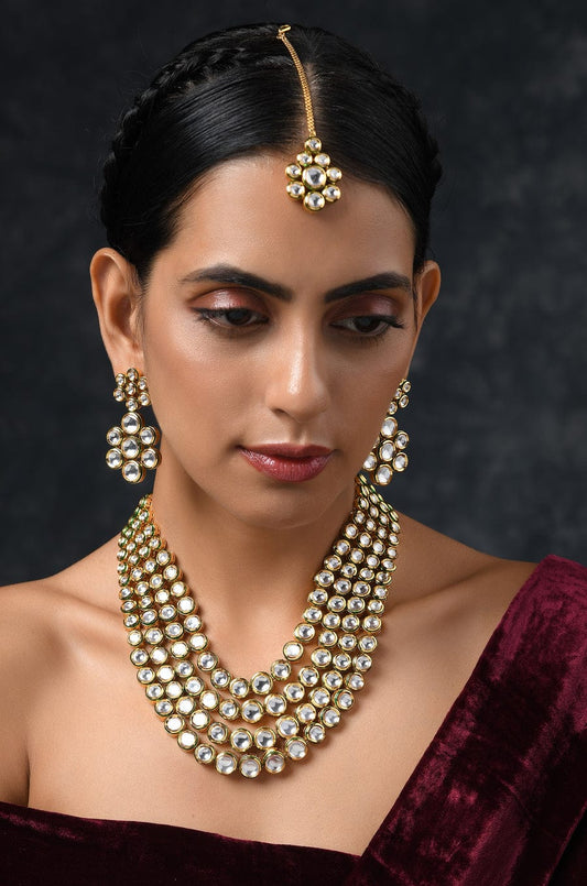 Gold Plated Pearls Kundan Embellished Necklace