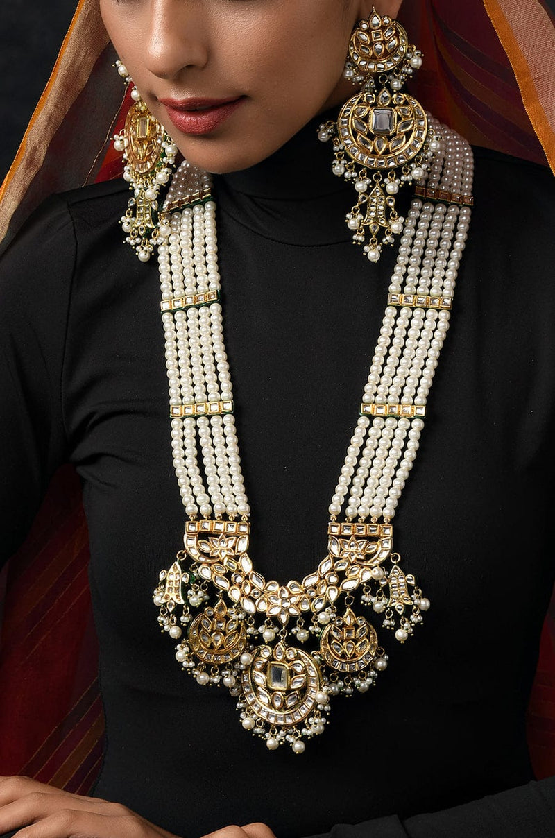 Gold Plated Pearls Kundan Polki Embellished Necklace