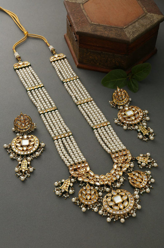 Gold Plated Pearls Kundan Polki Embellished Necklace