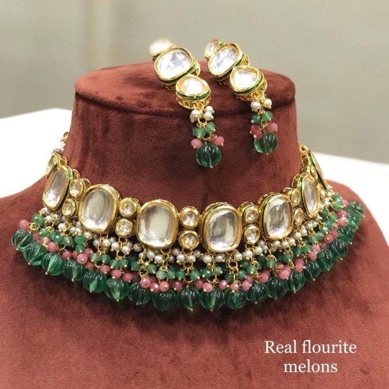 Gold Finish Choker Necklace Set
