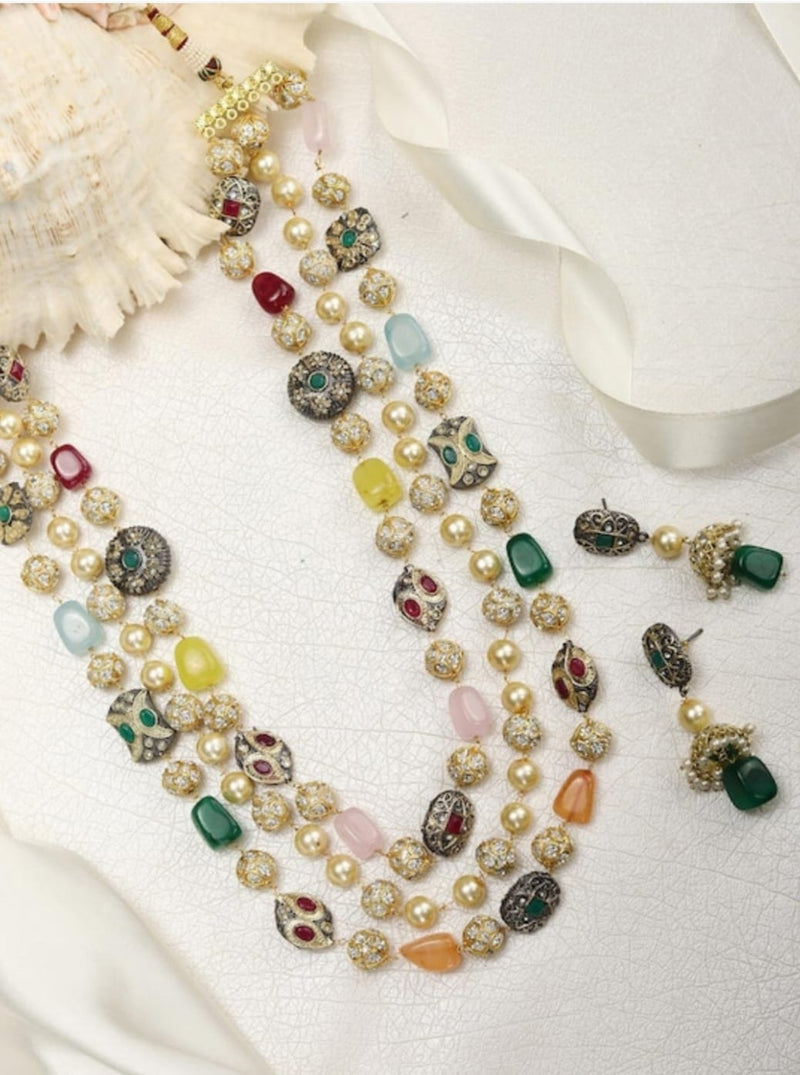 Diya Neck Layer Long Multicolor Necklace