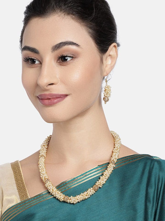 Gold plated Handcrafted pearl long necklace set
