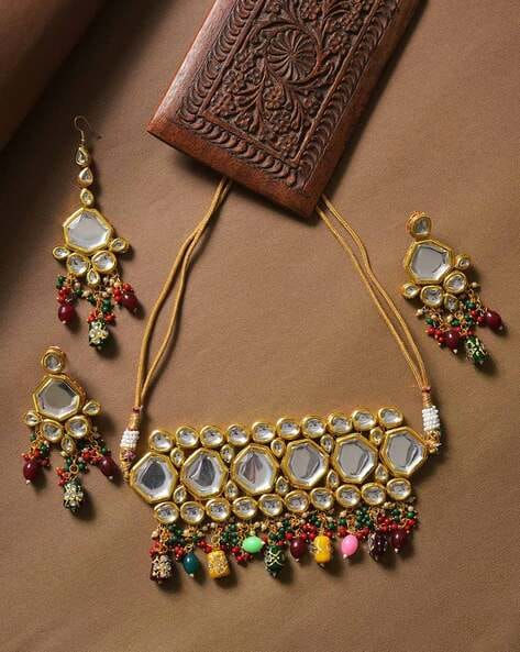 Gold Plated Kundan Choker Set With Earring
