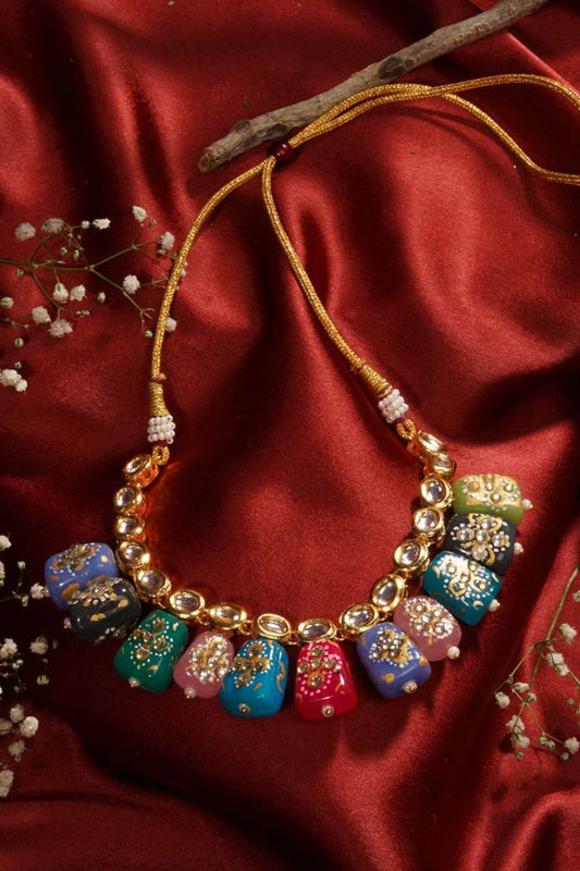 Gold-Plated Jewellery Set With Multi Stone