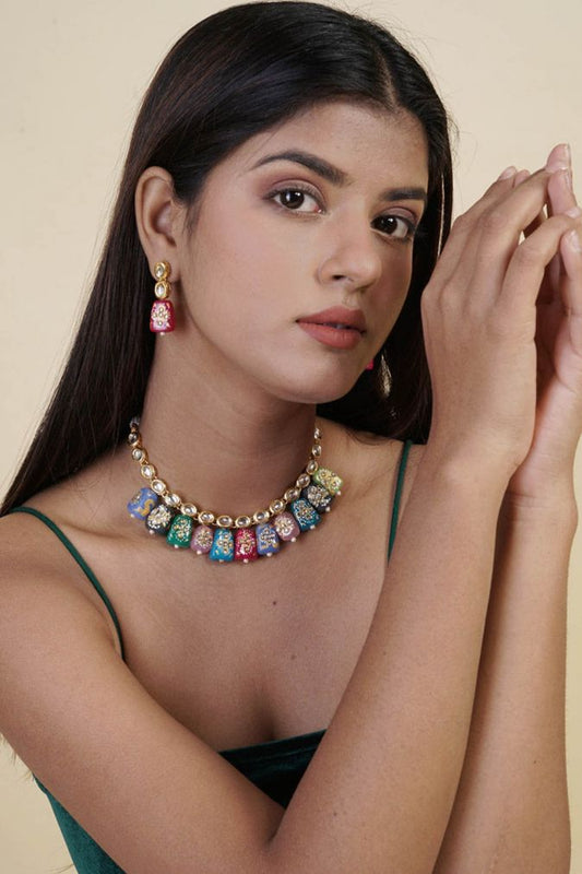 Gold-Plated Jewellery Set With Multi Stone