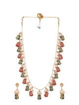 Gold Plated Green & Red Kundan Studded & Beaded Jewellery Set