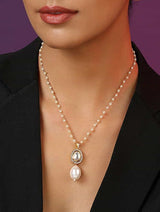 Gold Finish White Kundan Polki & Pearl Handcrafted Long Necklace