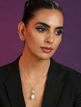 Gold Finish White Kundan Polki & Pearl Handcrafted Long Necklace