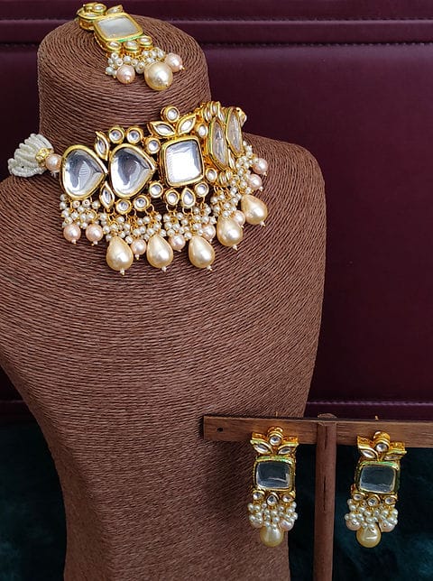 Gold Plated Kundan Polki Necklace Set