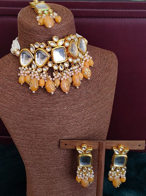Gold Plated Kundan Polki Necklace Set