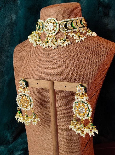 Gold Plated Kundan Polki Necklace Set