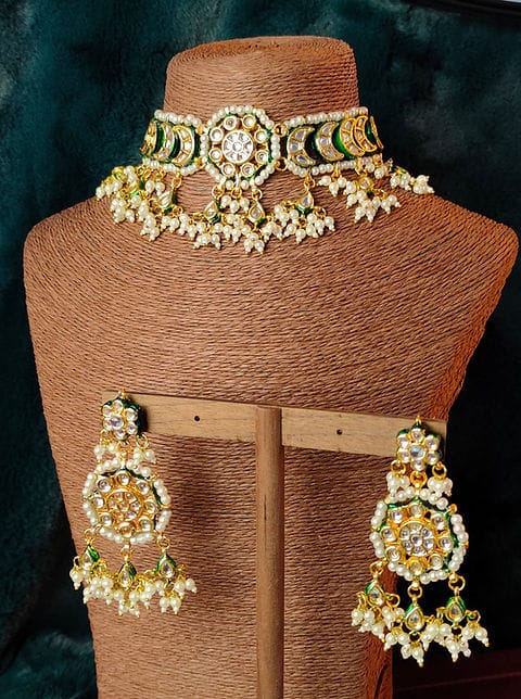 Gold Plated Kundan Polki Necklace Set