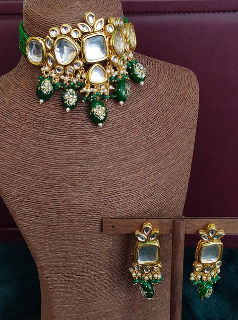 Gold Plated Kundan Polki Necklace Set