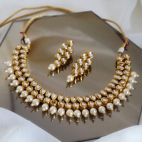 Gold Plated Kundan Polki Necklace Set