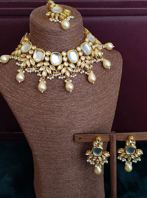 Gold Plated Kundan Polki Necklace Set