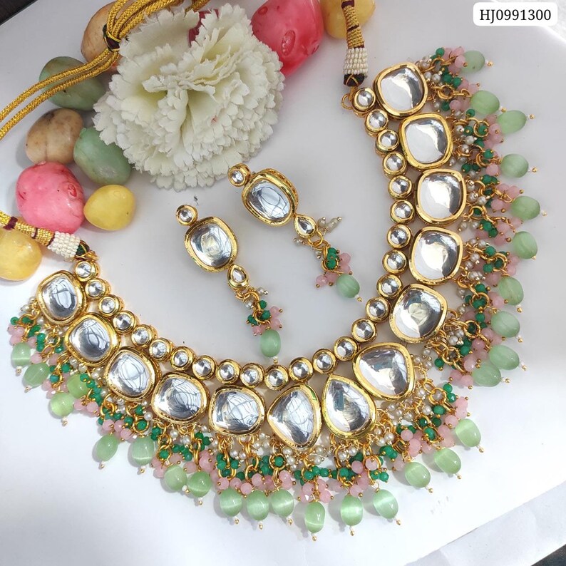 Gold Plated Bridal Kundan Polki Choker Necklace Set