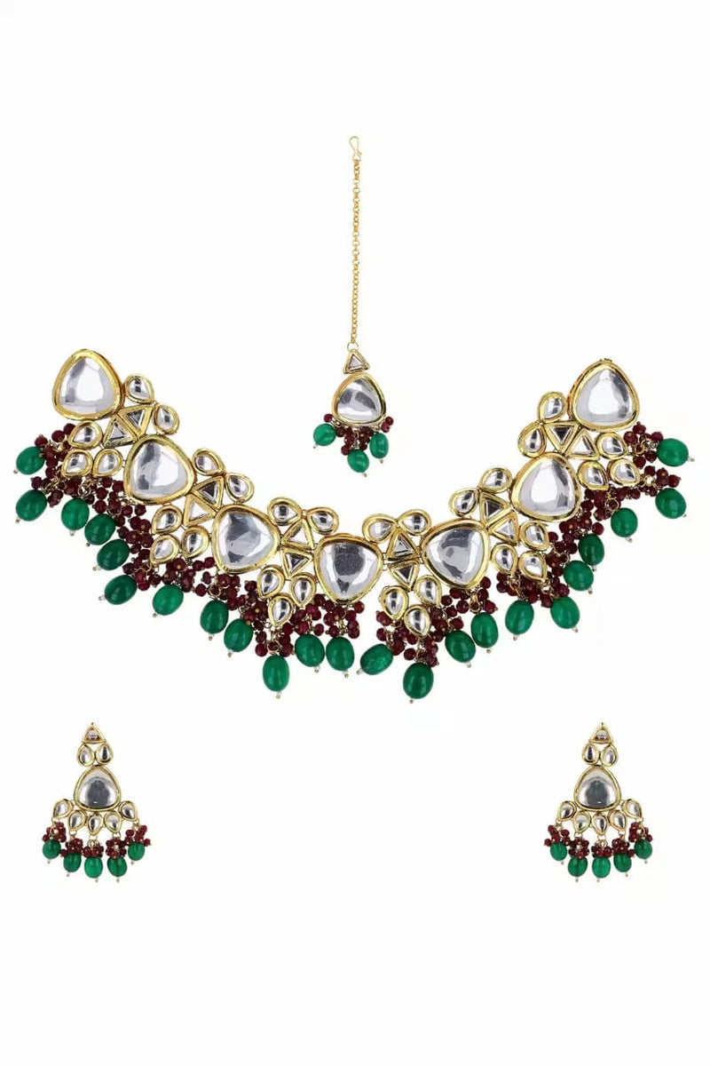 Gold Plated Bridal Kundan Polki Choker Necklace Set