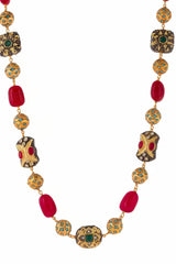 Gold Finish Multi-Colored Semi-Precious Stone & Crystal Bead Necklace