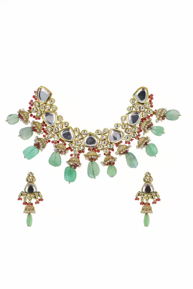 Gold Plated Bridal Kundan Polki Choker Necklace Set