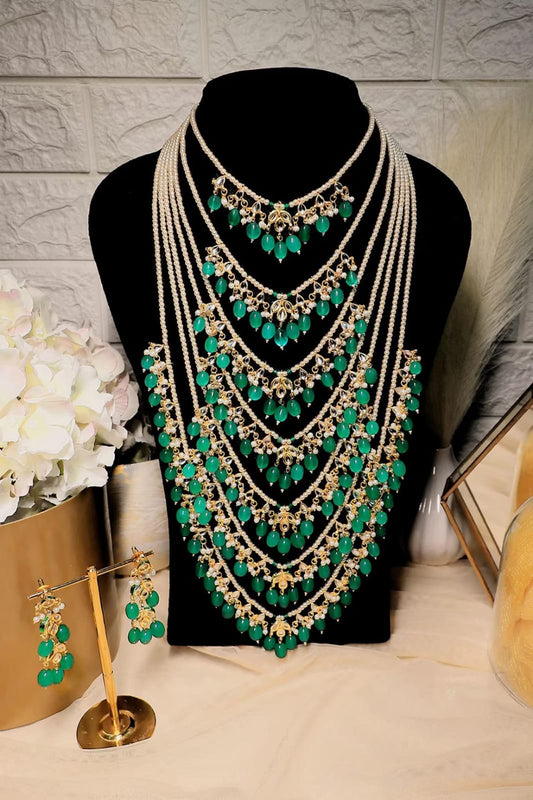 7 Layers Kundan Pearl Polki Long Haar Kundan Necklace Set