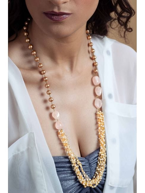 Gold Plated Stone Long Necklace Set