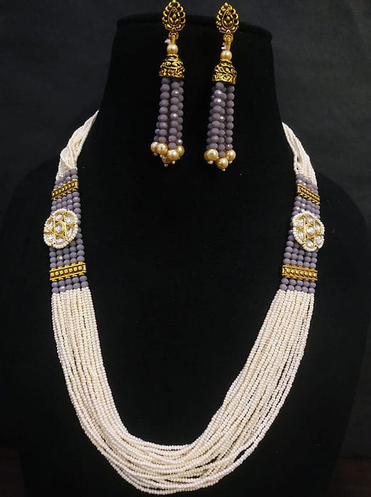 Gold Plated Kundan Stone & Beads Necklace Set