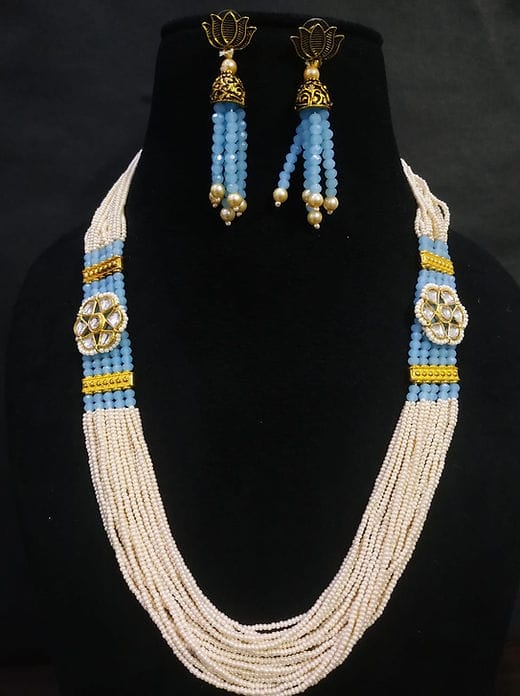 Gold Plated Kundan Stone & Beads Necklace Set