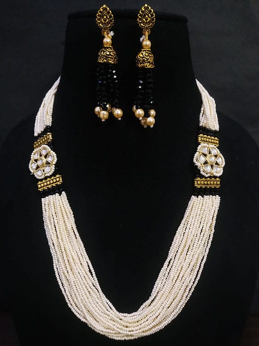 Gold Plated Kundan Stone & Beads Necklace Set