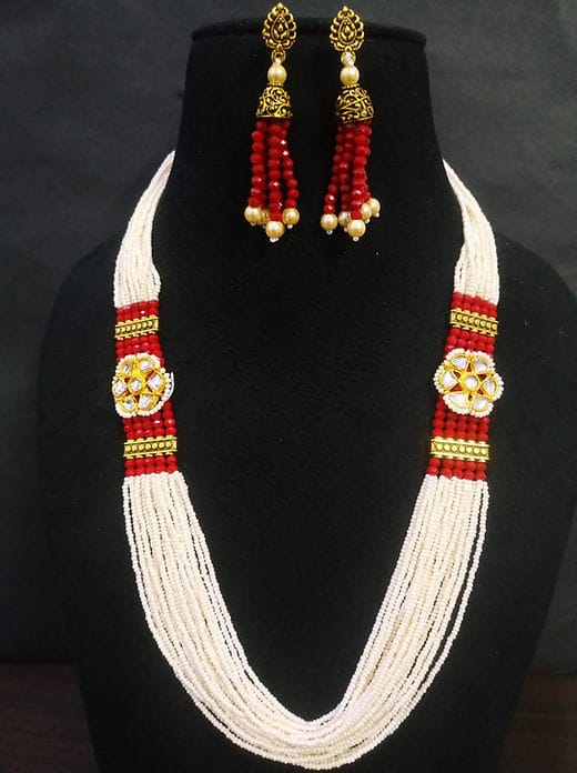 Gold Plated Kundan Stone & Beads Necklace Set