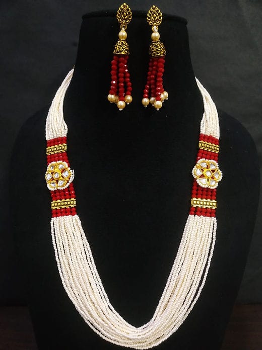 Gold Plated Kundan Stone & Beads Necklace Set