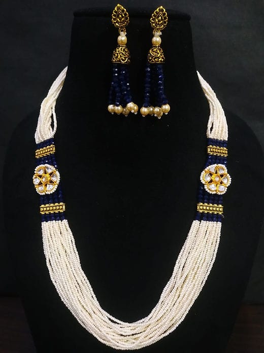 Gold Plated Kundan Stone & Beads Necklace Set