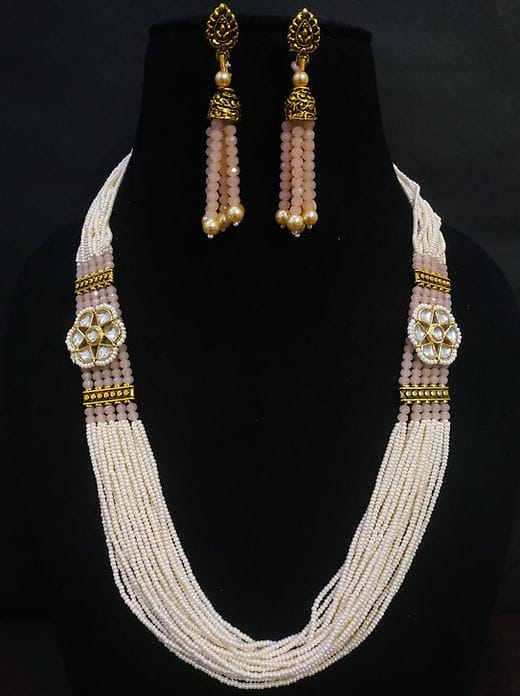 Gold Plated Kundan Stone & Beads Necklace Set