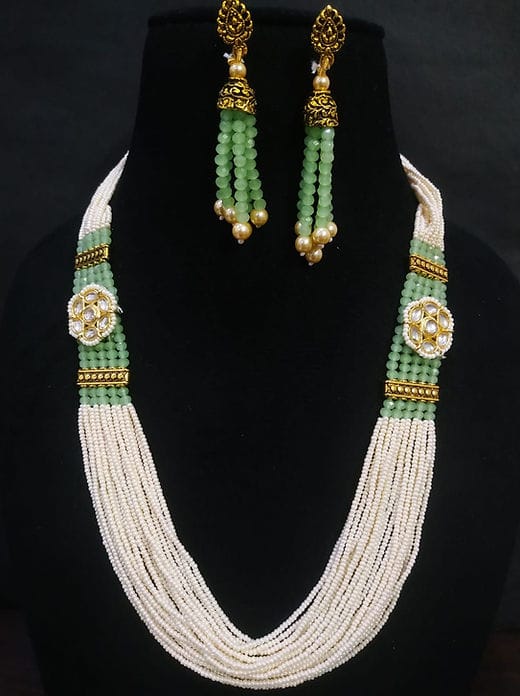 Gold Plated Kundan Stone & Beads Necklace Set