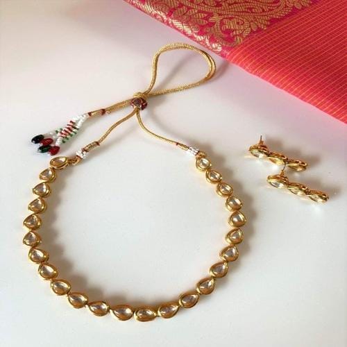 Gold Plated Kundan Choker Necklace With Earring