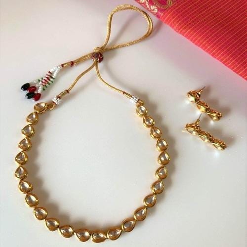 Gold Plated Kundan Choker Necklace With Earring