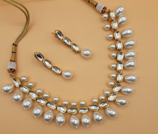 Gold Plated Kundan Pearl Necklace Set