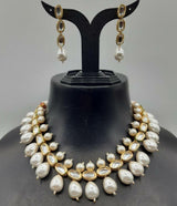 Gold Plated Kundan Pearl Necklace Set