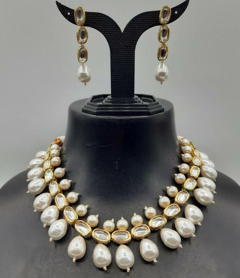 Gold Plated Kundan Pearl Necklace Set