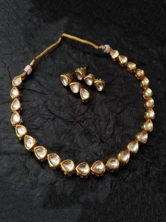 Gold Plated Kundan Choker Necklace With Earring