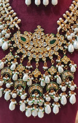 Gold Plated Long Kundan Necklace With Earring