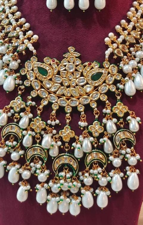Gold Plated Long Kundan Necklace With Earring