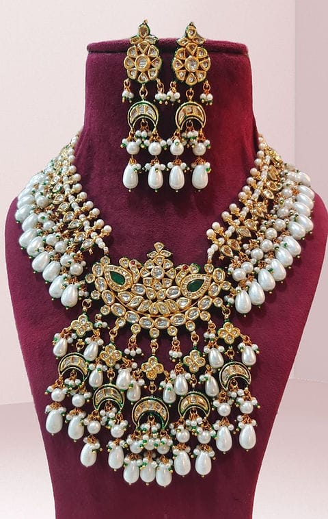 Gold Plated Long Kundan Necklace With Earring