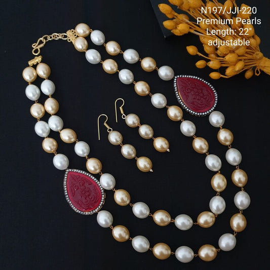 Gold Plated Pearl Double Layer Necklace Set