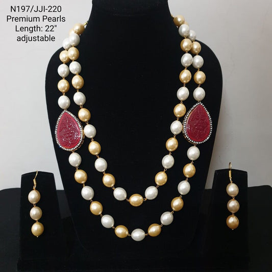 Gold Plated Pearl Double Layer Necklace Set