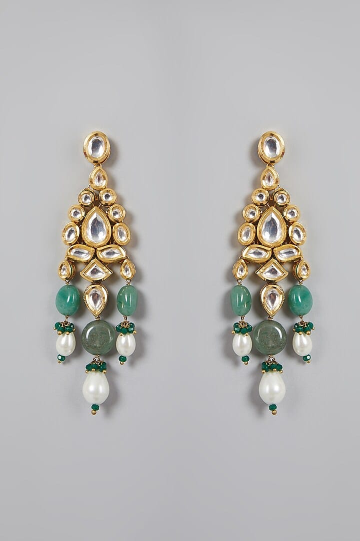 Gold Plated Kundan Polki & Pearl Necklace Set