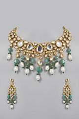 Gold Plated Kundan Polki & Pearl Necklace Set