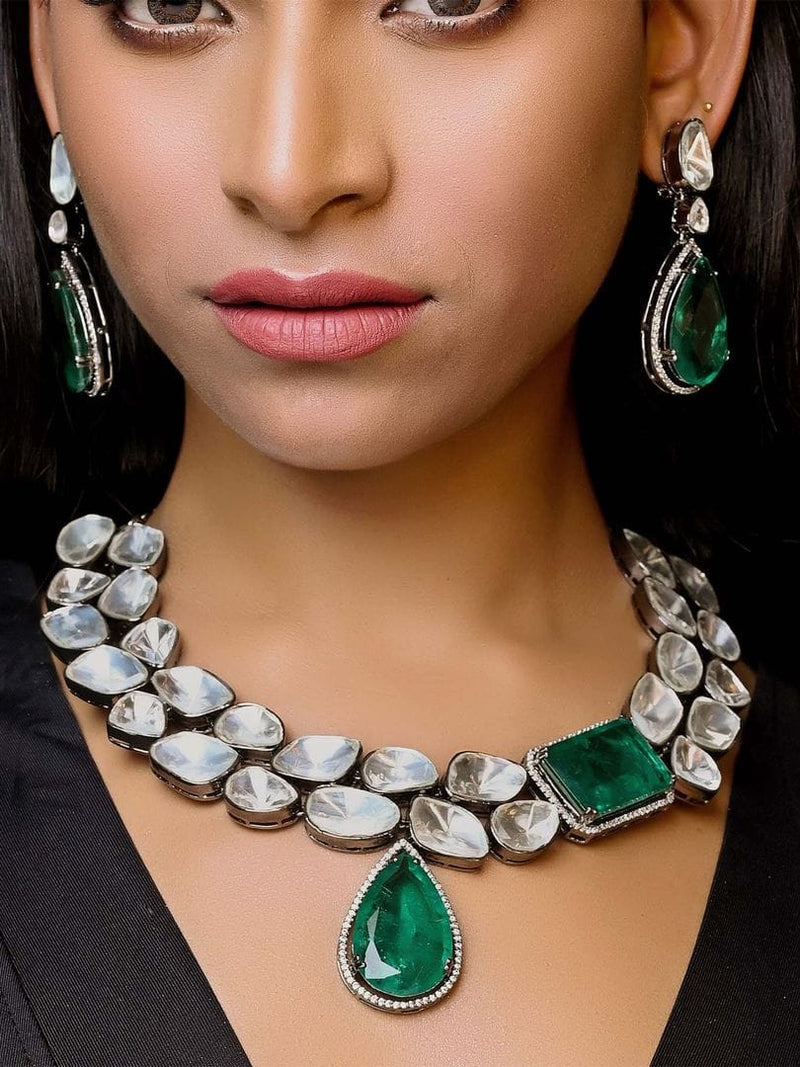 Double Layered Uncut Diamond Polki Long Set